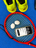 Theta Delta sensors with the app on a tennis racquet